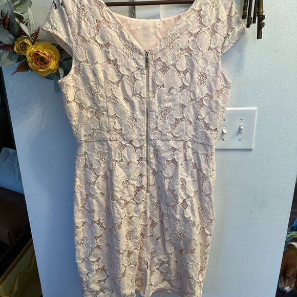 Tommy Hilfiger Blush Lace Cap-Sleeve Sheath Dress Women’s 14 - Picture 2 of 7